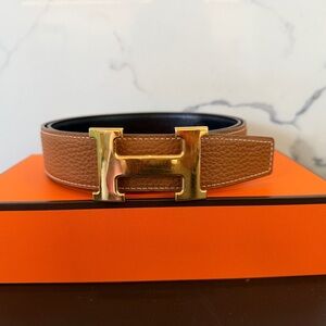 Luxury Tan Leather Belt with Gold Buckle